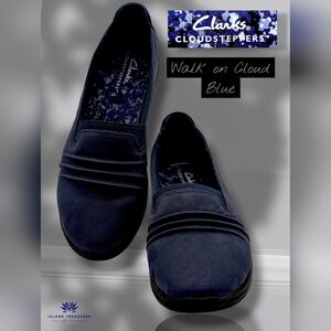 Clarks® Breeze Sol Size 7.5M Women Navy Blue Slip-on Flats Cushion Soft Insoles